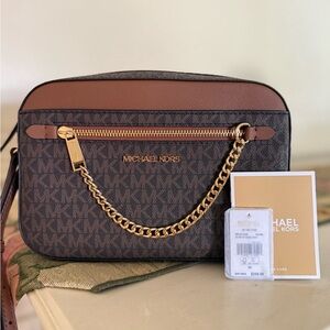 Michael Kors Signature Brown and Gold Chain Bag